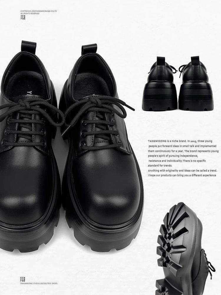 Thick-soled big-toed leather shoes
