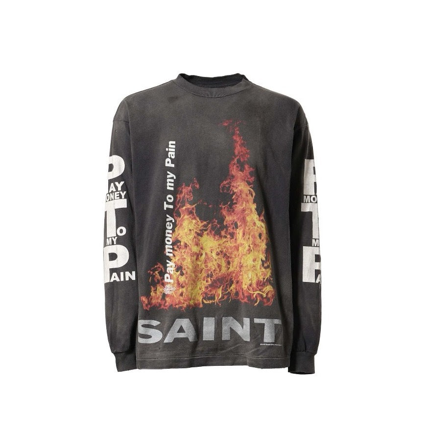 New-Saint Michael 2024ss Flame Long-sleeved T-shirt
