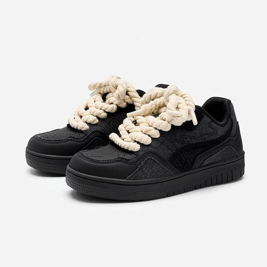 Thick-soled hemp rope black shoes