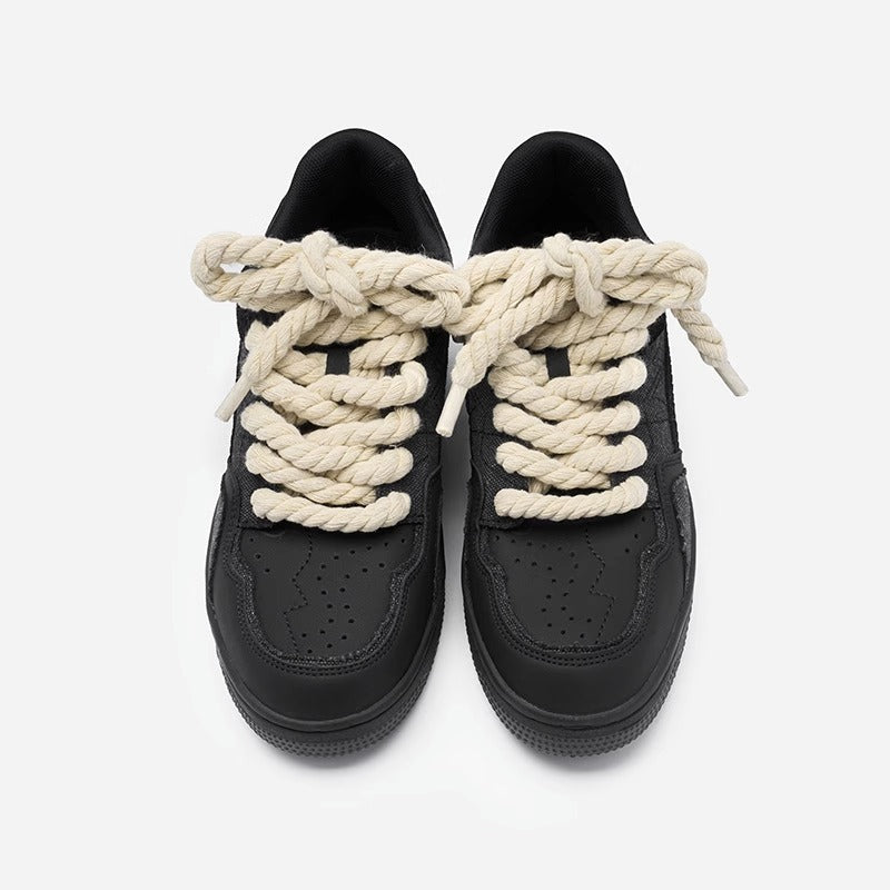 Thick-soled hemp rope black shoes