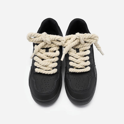Thick-soled hemp rope black shoes
