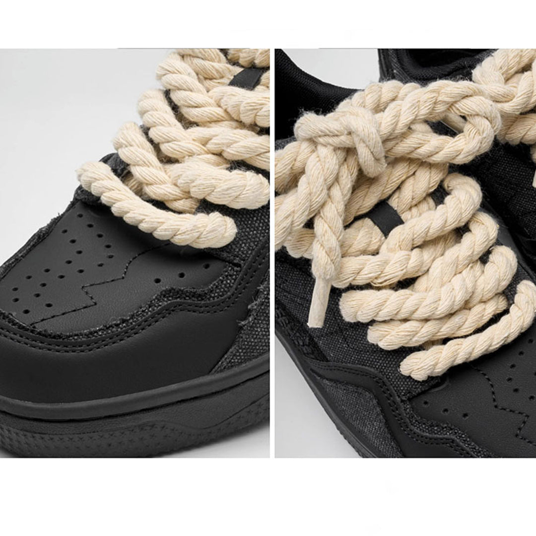 Thick-soled hemp rope black shoes