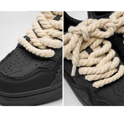 Thick-soled hemp rope black shoes
