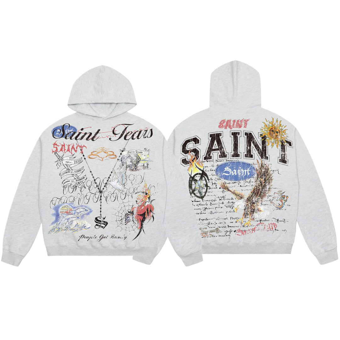 New-Saint Michael Gray Prints Hoodie