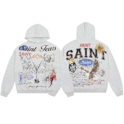 New-Saint Michael Gray Prints Hoodie