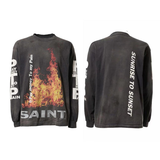 New-Saint Michael 2024ss Flame Long-sleeved T-shirt