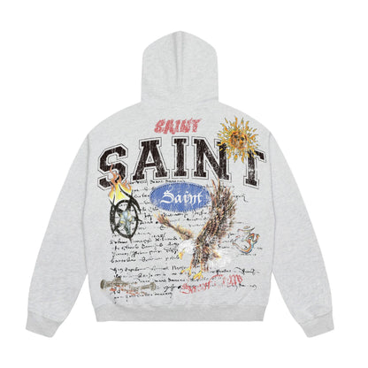 New-Saint Michael Gray Prints Hoodie