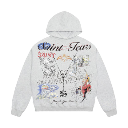 New-Saint Michael Gray Prints Hoodie